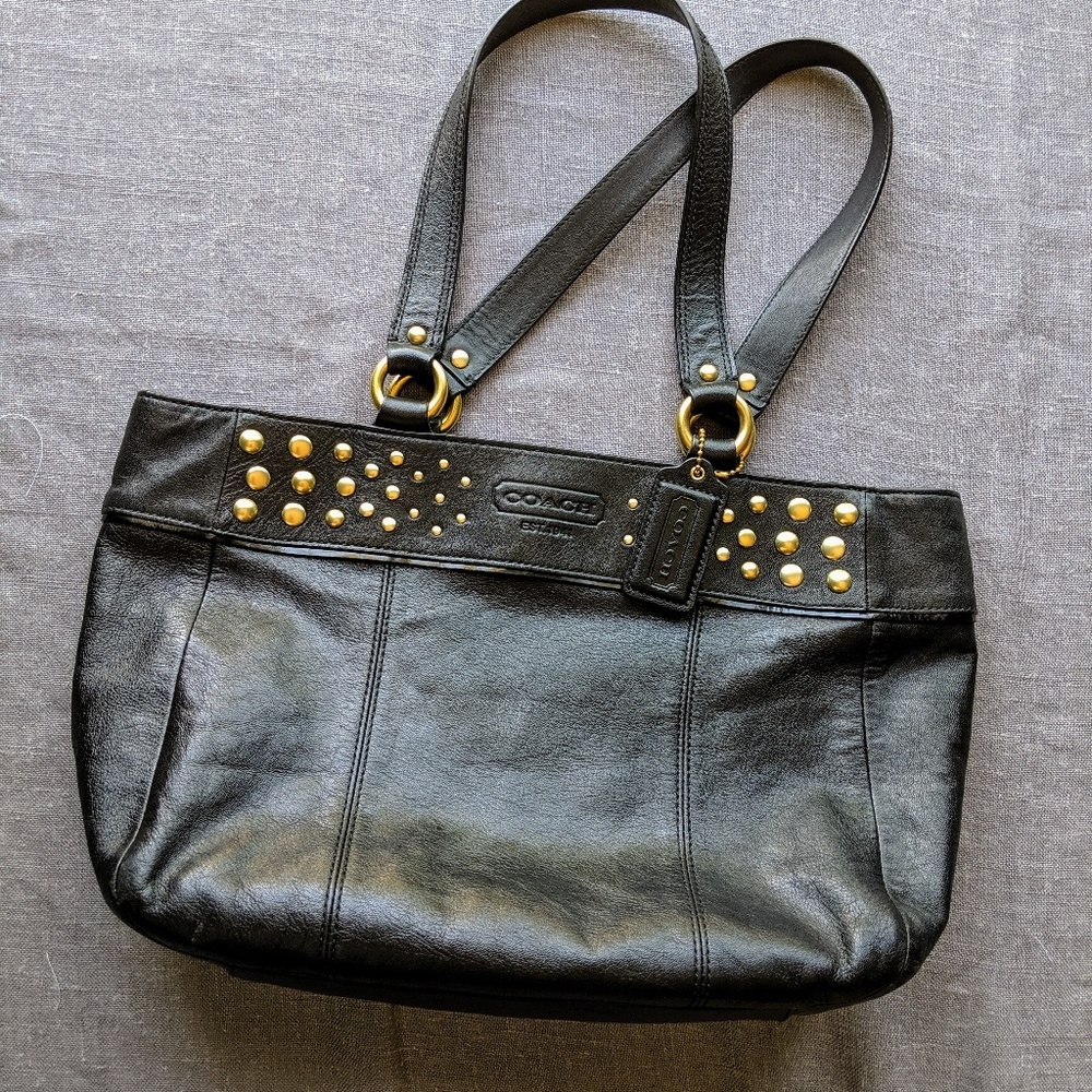Coach Studded Black Leather Shoulder Bag Tote
